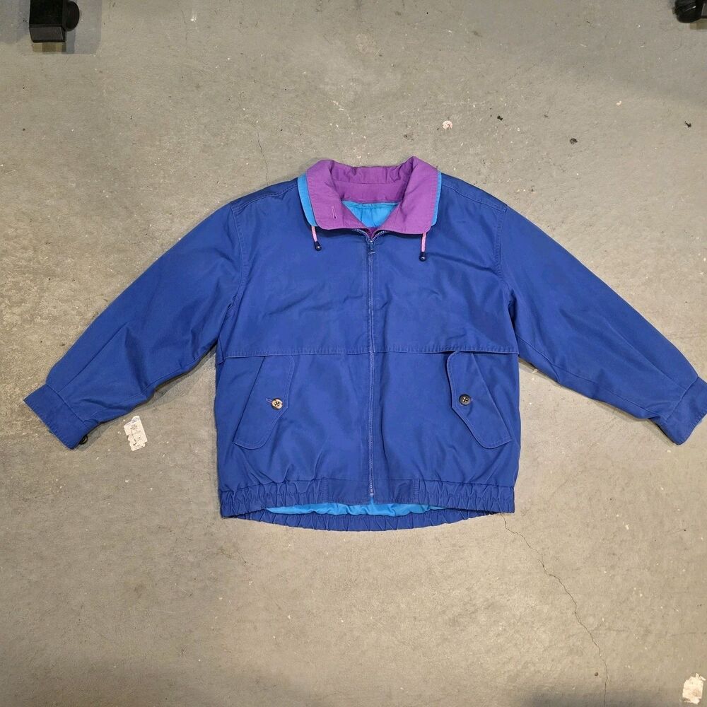 Vtg 80s London Fog Bomber Ski Jacket Mens Medium Blue Purple Removable Liner
